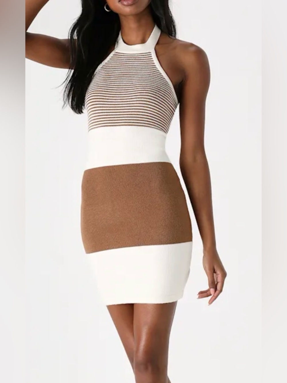 Lulus NWT Flirty Babe striped halter sweater mini dress, large - Picture 1 of 8